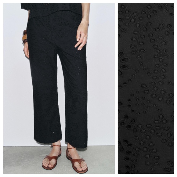 NWT. Zara ZW Collection Black Cutwork Embroider Mid-Waist Trousers. Size XL. - Picture 2 of 12